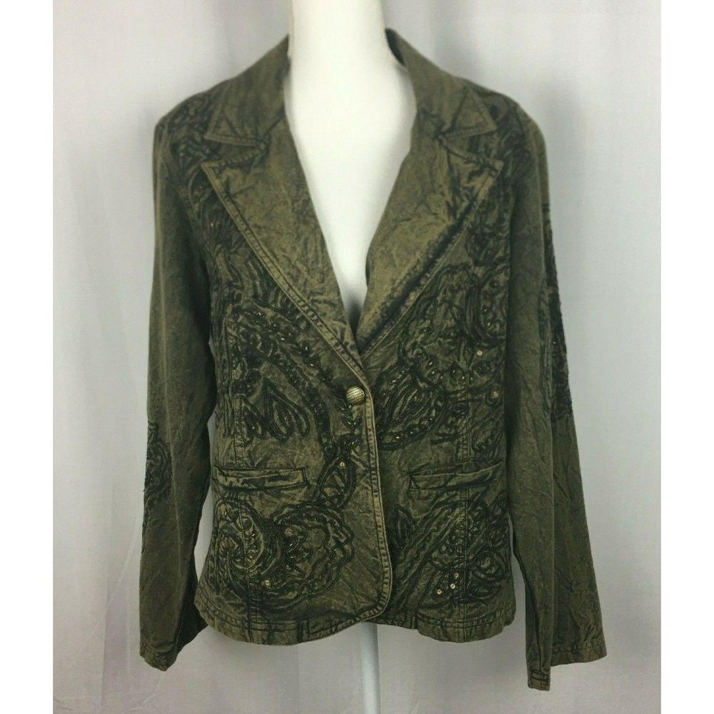 Coldwater Creek Olive Green Boho Blazer Size M